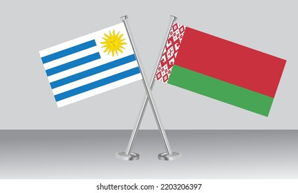 Banderas cruzadas de Uruguay y Bielorrusia. Colores oficiales. Proporción correcta. Diseño de pancartas