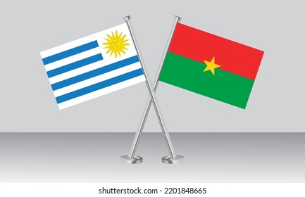 Banderas cruzadas de Uruguay y Burkina Faso. Colores oficiales. Proporción correcta. Diseño de pancartas