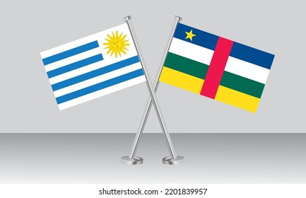 Gekreuzte Flaggen von Uruguay und der Zentralafrikanischen Republik. Offizielle Farben. Richtiger Anteil. Banner-Design