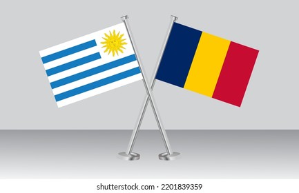 Gekreuzte Flaggen von Uruguay und Tschad. Offizielle Farben. Richtiger Anteil. Banner-Design