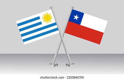 Gekreuzte Flaggen von Uruguay und Chile. Offizielle Farben. Richtiger Anteil. Banner-Design
