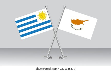 Crossed flags of Uruguay and Cyprus. Official colors. Correct proportion. Banner design