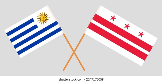 Banderas cruzadas de Uruguay y del Distrito de Columbia. Colores oficiales. Proporción correcta. Ilustración del vector
