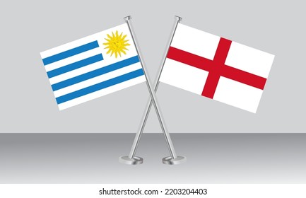 Crossed flags of Uruguay and England. Official colors. Correct proportion. Banner design