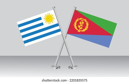 Crossed flags of Uruguay and Eritrea. Official colors. Correct proportion. Banner design