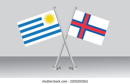 Crossed flags of Uruguay and Faroe Islands. Official colors. Correct proportion. Banner design