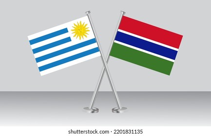 Crossed flags of Uruguay and Gambia. Official colors. Correct proportion. Banner design