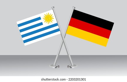 Crossed flags of Uruguay and Germany. Official colors. Correct proportion. Banner design