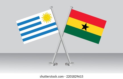 Crossed flags of Uruguay and Ghana. Official colors. Correct proportion. Banner design