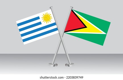 Gekreuzte Flaggen von Uruguay und Guyana. Offizielle Farben. Richtiger Anteil. Banner-Design