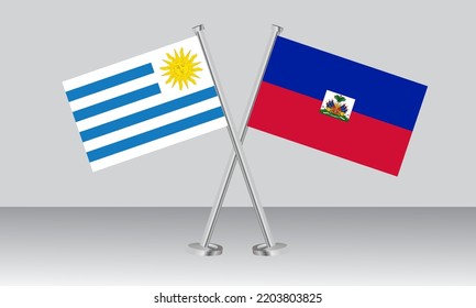 Crossed flags of Uruguay and Haiti. Official colors. Correct proportion. Banner design
