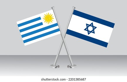 Crossed flags of Uruguay and Israel. Official colors. Correct proportion. Banner design