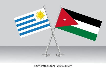 Crossed flags of Uruguay and Jordan. Official colors. Correct proportion. Banner design
