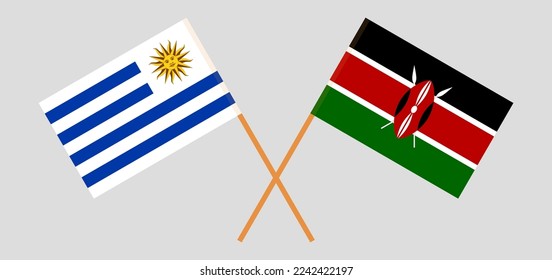 Crossed flags of Uruguay and Kenya. Official colors. Correct proportion. Vector illustration
