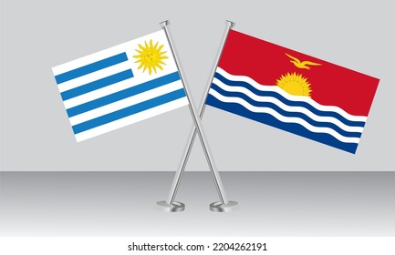 Crossed flags of Uruguay and Kiribati. Official colors. Correct proportion. Banner design