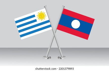 Crossed flags of Uruguay and Laos. Official colors. Correct proportion. Banner design