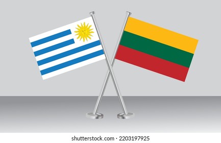 Banderas cruzadas de Uruguay y Lituania. Colores oficiales. Proporción correcta. Diseño de pancartas