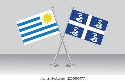 Crossed flags of Uruguay and Martinique. Official colors. Correct proportion. Banner design