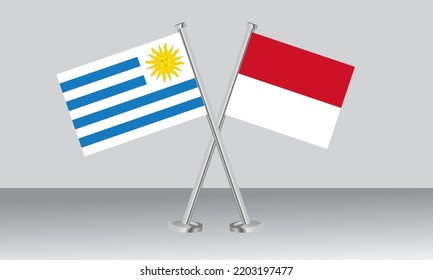 Banderas cruzadas de Uruguay y Mónaco. Colores oficiales. Proporción correcta. Diseño de pancartas