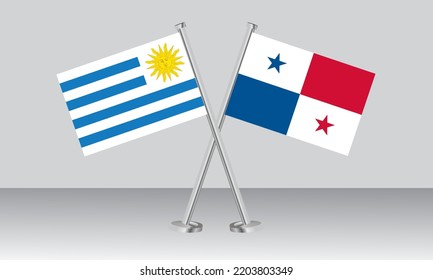 Crossed flags of Uruguay and Panama. Official colors. Correct proportion. Banner design