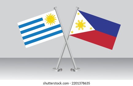 Überquerte Flaggen von Uruguay und den Philippinen. Offizielle Farben. Richtiger Anteil. Banner-Design