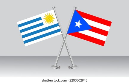 Crossed flags of Uruguay and Puerto Rico. Official colors. Correct proportion. Banner design
