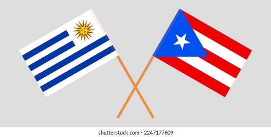 Crossed flags of Uruguay and Puerto Rico. Official colors. Correct proportion. Vector illustration
