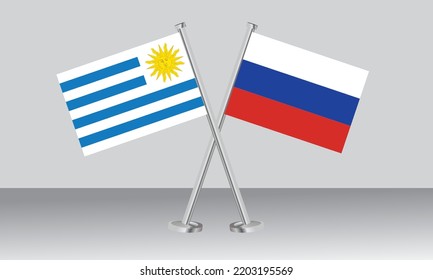 Crossed flags of Uruguay and Russia. Official colors. Correct proportion. Banner design