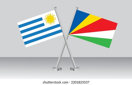 Crossed flags of Uruguay and Seychelles. Official colors. Correct proportion. Banner design
