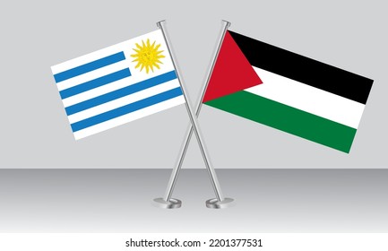 Crossed Flags Of Uruguay And State Of Palestine. Official Colors. Correct Proportion. Banner Design