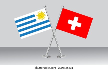 Crossed flags of Uruguay and Switzerland. Official colors. Correct proportion. Banner design