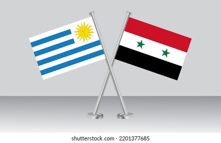 Crossed flags of Uruguay and Syria. Official colors. Correct proportion. Banner design