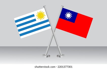 Crossed flags of Uruguay and Taiwan. Official colors. Correct proportion. Banner design
