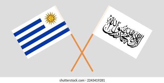 Crossed flags of Uruguay and Taliban. Official colors. Correct proportion. Vector illustration

