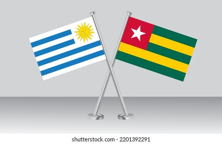 Crossed flags of Uruguay and Togo. Official colors. Correct proportion. Banner design