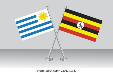 Crossed flags of Uruguay and Uganda. Official colors. Correct proportion. Banner design
