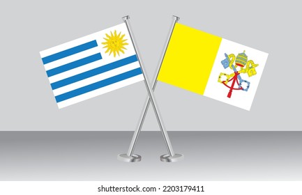 Crossed Flags Of Uruguay And Vatican City. Official Colors. Correct Proportion. Banner Design