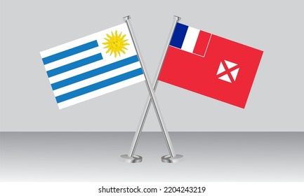 Crossed flags of Uruguay and Wallis and Futuna. Official colors. Correct proportion. Banner design