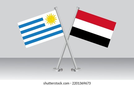 Crossed flags of Uruguay and Yemen. Official colors. Correct proportion. Banner design