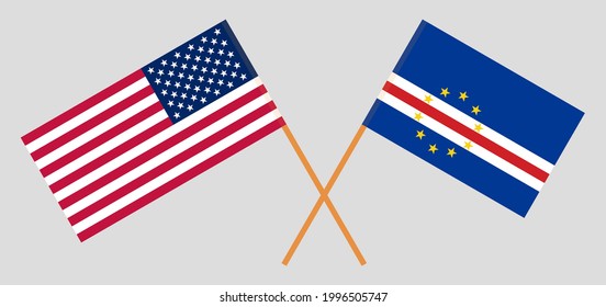 Crossed flags of the USA and Cape Verde. Official colors. Correct proportion