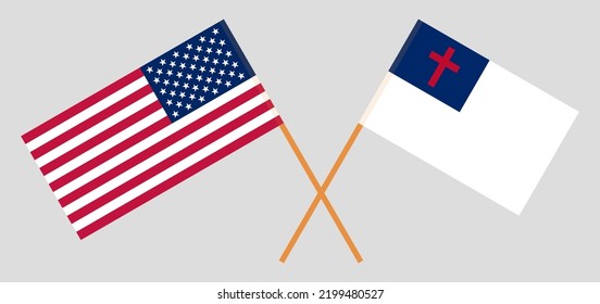 Banderas cruzadas de Estados Unidos y cristiandad. Colores oficiales. Proporción correcta. Ilustración del vector