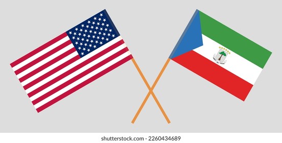 Banderas cruzadas de Estados Unidos y Guinea Ecuatorial. Colores oficiales. Proporción correcta. Ilustración del vector
