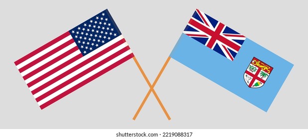 Crossed flags of the USA and Fiji. Official colors. Correct proportion. Vector illustration
