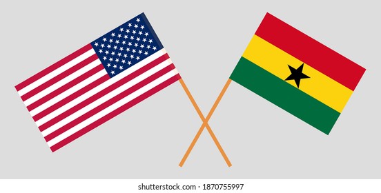 Crossed flags of the USA and Ghana. Official colors. Correct proportion