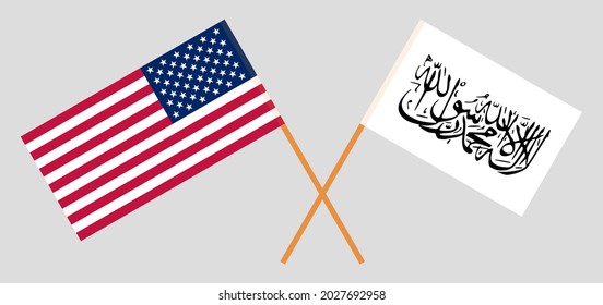 Crossed flags of the USA and Islamic Emirate of Afghanistan. Official colors. Correct proportion