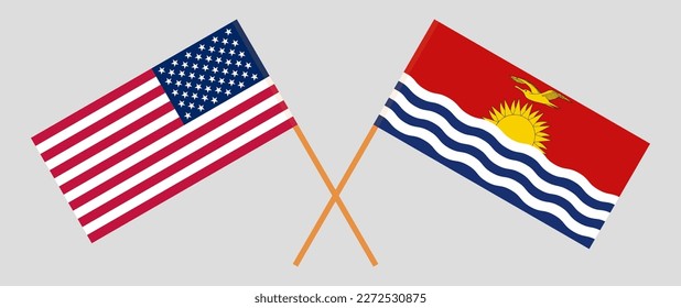 Crossed flags of the USA and Kiribati. Official colors. Correct proportion. Vector illustration