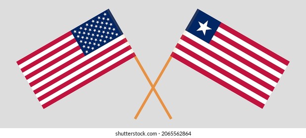 Crossed flags of the USA and Liberia. Official colors. Correct proportion