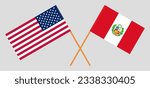 Crossed flags of the USA and Peru. Official colors. Correct proportion. Vector illustration

