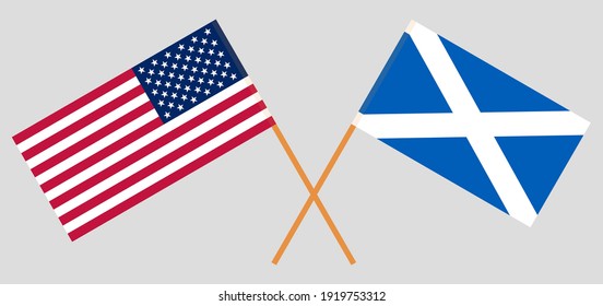 Crossed flags of the USA and Scotland