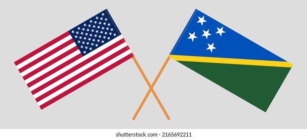 Crossed flags of the USA and Solomon Islands. Official colors. Correct proportion. Vector illustration
